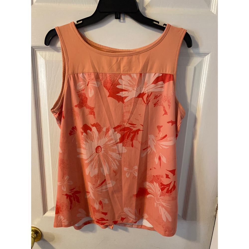 Columbia Sportswear Womens Large Floral Split Back Tank Top Coral Orange Active